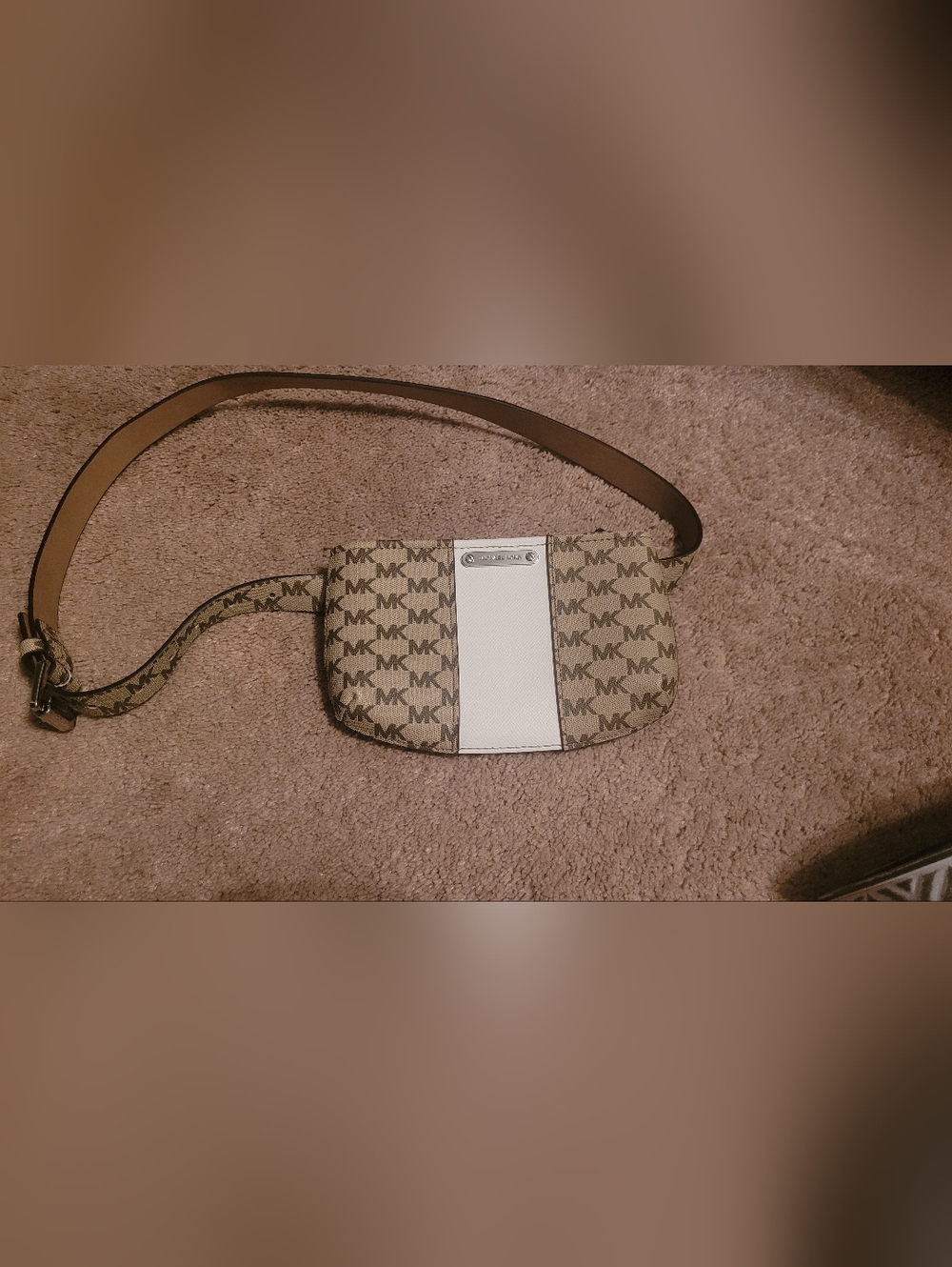 Michael Kors Brown and White Monogram Crossbody Bag